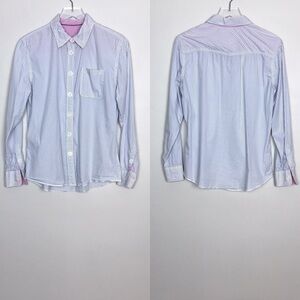 Blue White Striped Button Down Pink Check Size M
